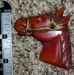 FOUR Vintage 1940's Bakelite Brooches Pins Carved Horse Heads