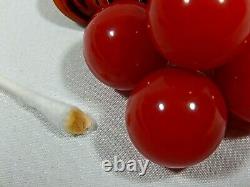 Fabulous Art Deco Carved Bakelite Red Cherries Dangling From Log Brooch Tested