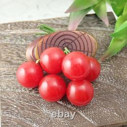 Fabulous Vintage Bakelite 6 Cherry Carved Log Dangle Silver Plated Pin Brooch