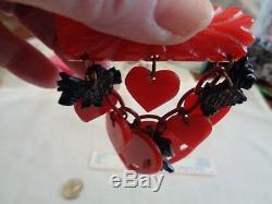 Fabulous vintage scottie bakelite pin black dogs red hearts Valentines Day OOAK