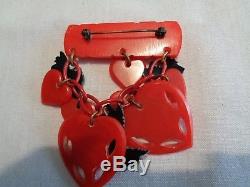 Fabulous vintage scottie bakelite pin black dogs red hearts Valentines Day OOAK