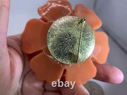 Flower 3D Coral Huge Vintage Bakelite Pin Brooch V-2910