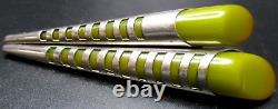 French Art Deco Green BAKELITE Silver Modernist Pin Brooch