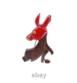 Fun Bakelite Red dyed Catalin Wood Donkey brooch Stk#BKL428