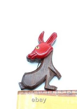 Fun Bakelite Red dyed Catalin Wood Donkey brooch Stk#BKL428