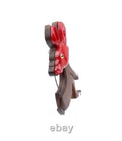 Fun Bakelite Red dyed Catalin Wood Donkey brooch Stk#BKL428