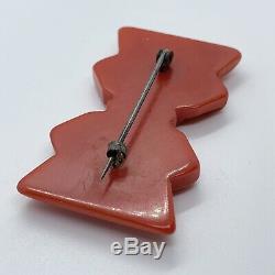 Genuine Vintage Cherry Red Bakelite Bow Brooch Pin