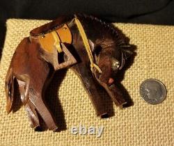 Giant 4 Vintage Carved Wood Art Deco Bakelite Era Equestrian Horse Brooch Pin