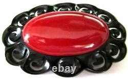 Gorgeous Red BAKELITE Scalloped Edge Vintage Pin Brooch
