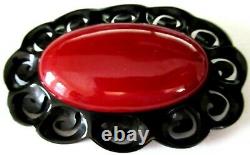 Gorgeous Red BAKELITE Scalloped Edge Vintage Pin Brooch
