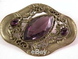 Gorgeous Victorian Sash Pin or Brooch with Amethyst Colored stones Vintage Jewel