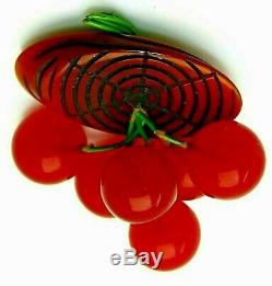 Gorgeous Vintage 1930s Bakelite Dangling Red Cherry Log Brooch Pin Book Piece