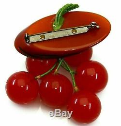 Gorgeous Vintage 1930s Bakelite Dangling Red Cherry Log Brooch Pin Book Piece