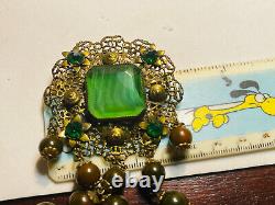Green Porphyry Glass & Bakelite Dangle Pin Vintage German