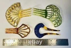 Group of 4 Antique 1920s Deco Jeweled Bakelite Hair Pins