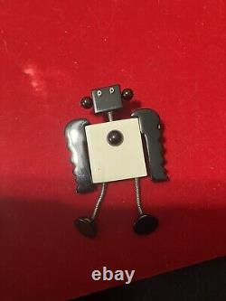 Guilemette L'hoir Paris Vintage pin brooch deco Designer Robot Reticulated