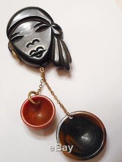 HARD TO FIND Vintage BAKELITE FORTUNE TELLER / GYPSY Lady FACE Charm PIN