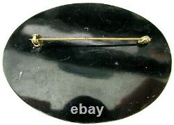 HUGE Unusual Black Lacquer BAKELITE Faceted Lucite Stones Vintage Pin Brooch