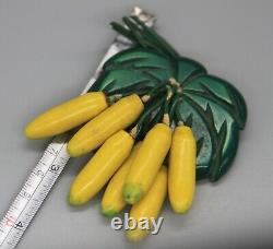 Huge Vintage 1930s Seven Dangling Bananas From Leaves Carved Bakelite Brooch Pin