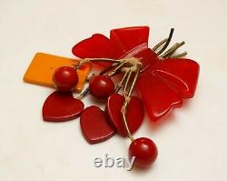ICONIC RED BAKELITE BOW PIN VTG Cherries Hearts Letter Envelope Charms Dangly