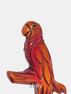 Important Vintage Bakelite Parrot Pin Overdyed Red Lacquer 4.75 Butterscotch