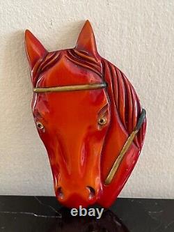 Impressive Vintage 3 1/4 Bakelite Horse Head with Glass Eyes Pin Brooch