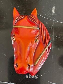 Impressive Vintage 3 1/4 Bakelite Horse Head with Glass Eyes Pin Brooch