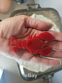 JL Foltz Vintage Bakelite Lobster Brooch Pin Signed Large 3.75