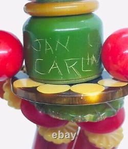 Jan Carlin Vintage Bakelite Figure Crib Toy Beaded Dangle Pin