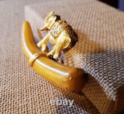 KENNETH JAY LANE RAJ ELEPHANT 4 Bakelite Rhinestone Gold Brooch Pin Vintage KJL