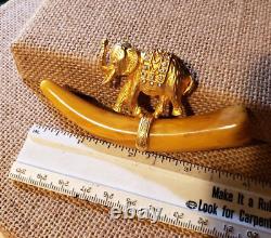 KENNETH JAY LANE RAJ ELEPHANT 4 Bakelite Rhinestone Gold Brooch Pin Vintage KJL