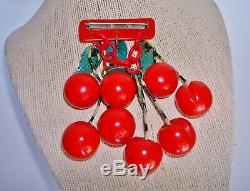 LARGE Vintage Cherry RED Tested BAKELITE Brooch Pin