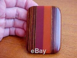 Laminated Cranberry & Orange Bakelite And Striped Wood Pin, Large Superb Vintage