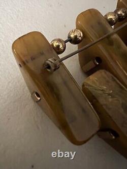 Large 3.5 Vintage Art Deco Brass and Brown Bakelite Tiered Cascading Brooch Pin