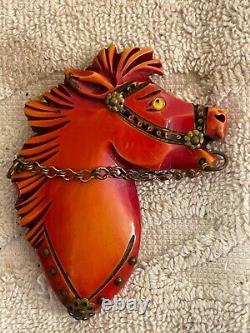 Large Antique Bakelite Horse Head Brooch Pin Excellent Wearable Condition