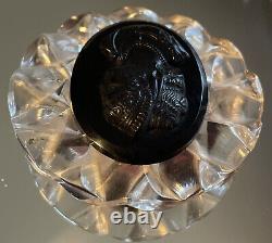 Large Antique Vintage Black Bakelite Clear Acrylic Lucite Cameo Brooch Pin