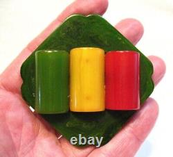 Large Bakelite Pin Brooch Green Butterscotch Red Vintage 2 Inches