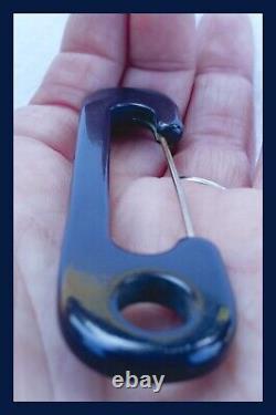 Large Bakelite Safety Pin Brooch Blue Color Vintage Simichrome Tested