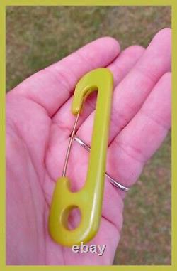 Large Bakelite Safety Pin Brooch Green Color Vintage Simichrome Tested