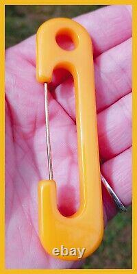 Large Bakelite Safety Pin Brooch Yellow Color Vintage Simichrome Tested