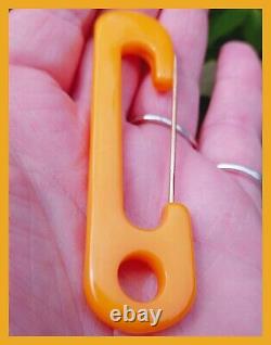 Large Bakelite Safety Pin Brooch Yellow Color Vintage Simichrome Tested