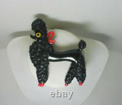 Large Carved Black Celluloid / Bakelite  Poodle Statement Pin / Brooch