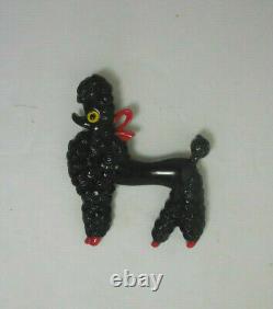 Large Carved Black Celluloid / Bakelite  Poodle Statement Pin / Brooch