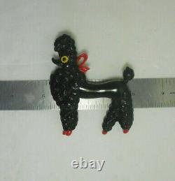 Large Carved Black Celluloid / Bakelite  Poodle Statement Pin / Brooch