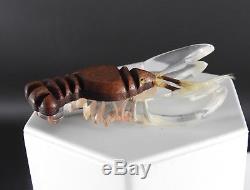 Large Celluloid Vintage Plastics Art Deco Carved Wood Clear Lobster Pin Brooch