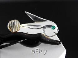 Large Celluloid Vintage Plastics Art Deco Jewelry Carved Wood Bunny Pin Brooch 4