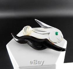 Large Celluloid Vintage Plastics Art Deco Jewelry Carved Wood Bunny Pin Brooch 4