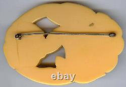 Large Deep Carved Yellow Cut Out Bakelite Flower Pin Brooch