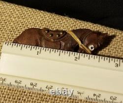 Large Vintage Bakelite Era Carved Wood Horse Pin with Glass Eye and Accents