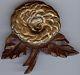 Large Vintage Carved Clad Bakelite Flower & Wood Pin Brooch